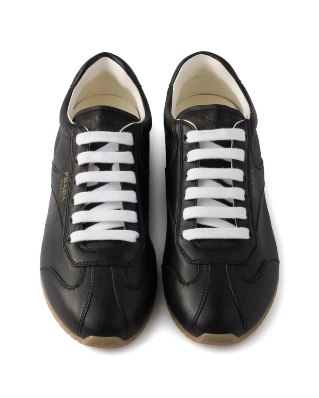 Prada Black Leather Lace-Up Sneakers