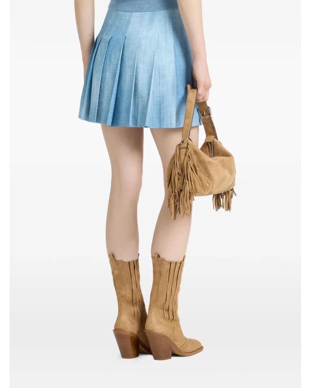 Ermanno Scervino Blue Pleated Marocain Mini Skirt