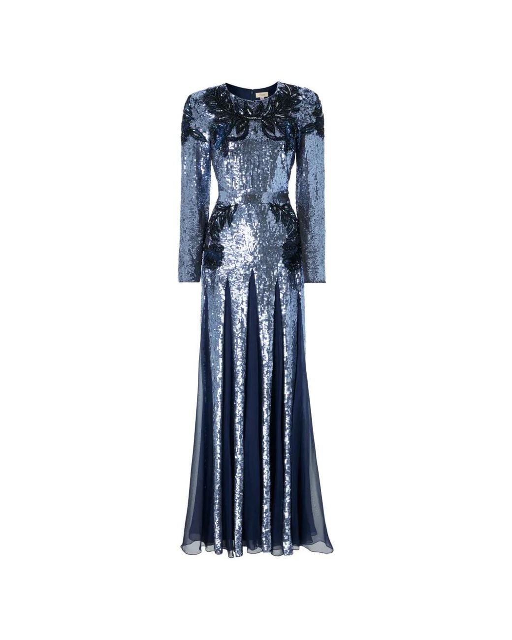 Temperley London Blue Robe Longue Porta À Fleurs Brodées
