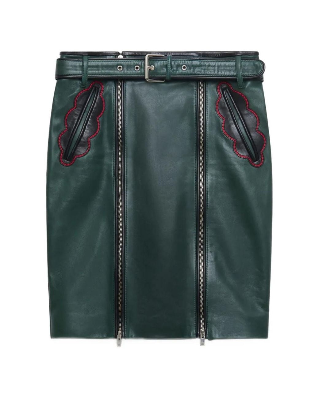 Marni Green Deep Leather Skirt With Leaf Pockets