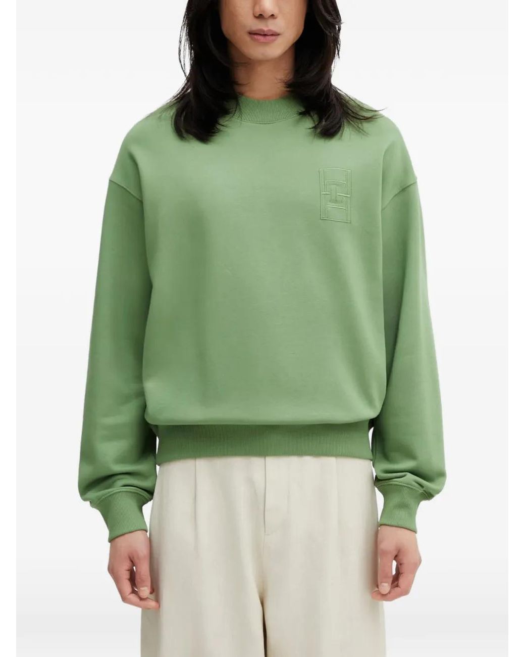Lacoste Green Embroidered Fleece Sweatshirt for men
