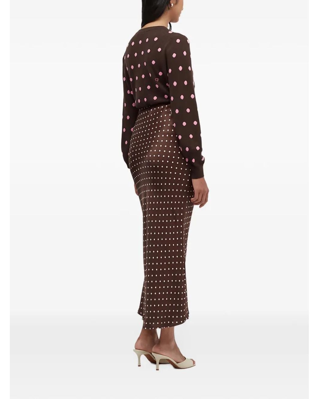 Chinti & Parker Brown Polka-Dot Long Skirt