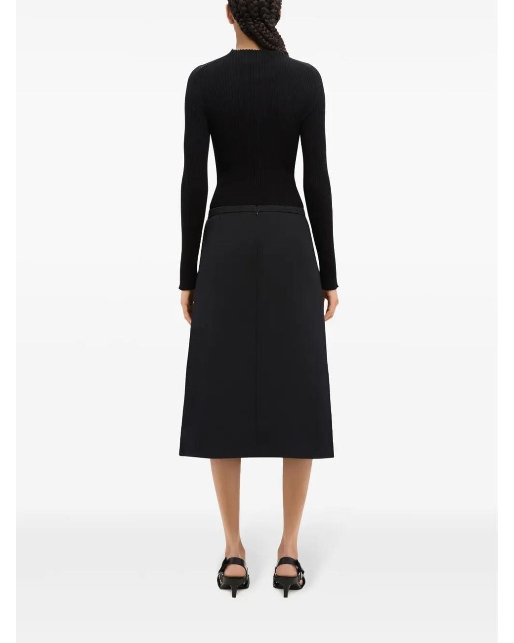 Courreges Black Chic Midi Skirt With Zip Detail For