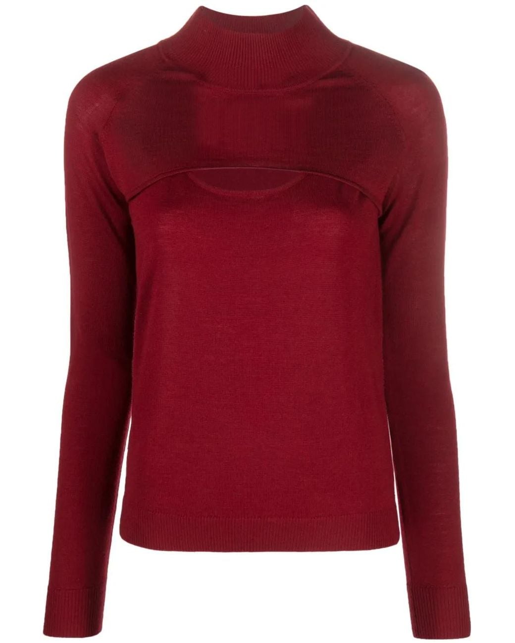 Patrizia Pepe Red Long-Sleeved Cut-Out Wool T-Shirt
