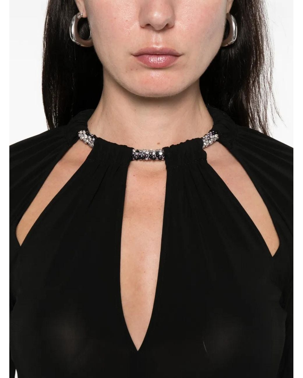 Amiri Black Embellished-Neck Long-Sleeve Mini Dress