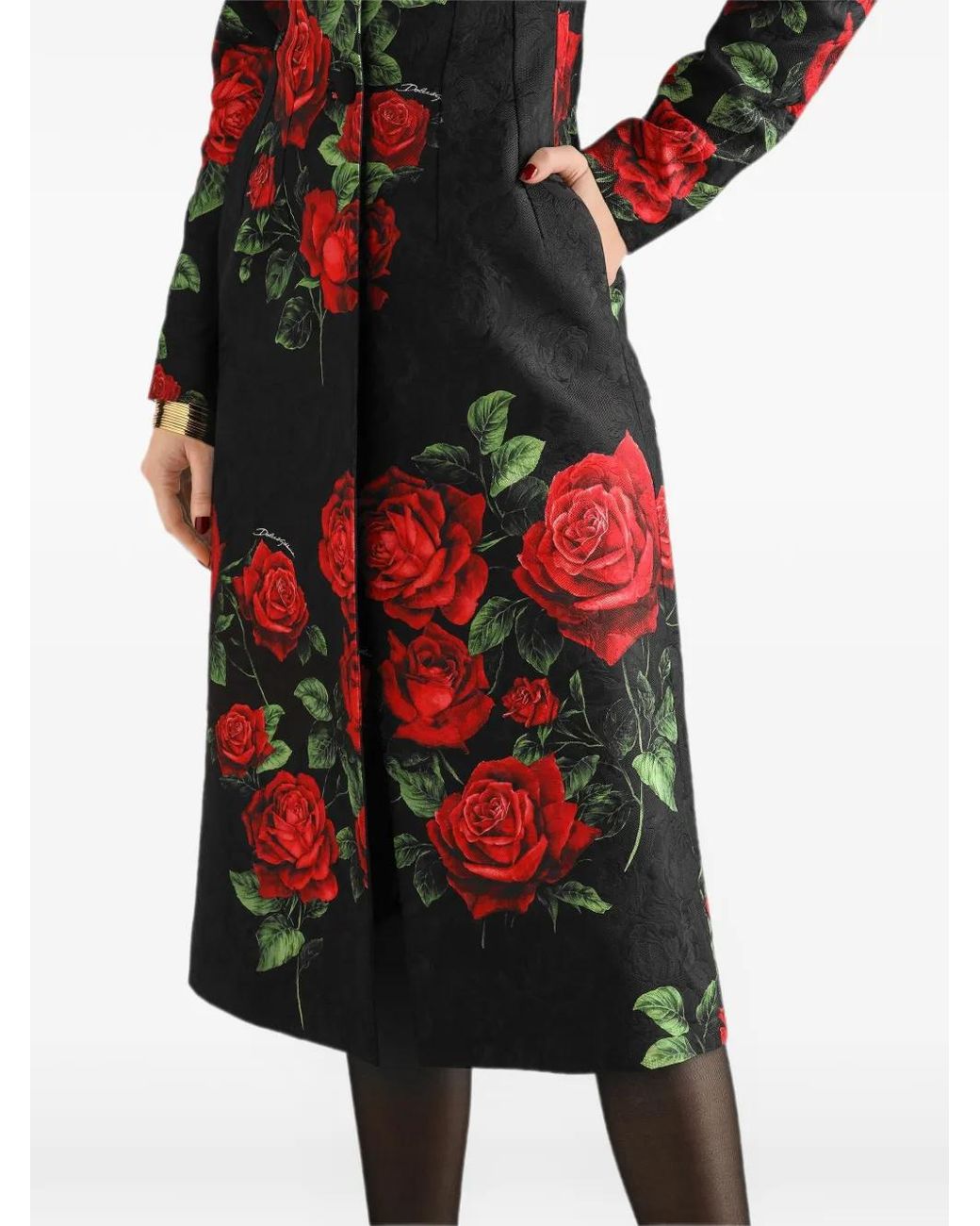 Dolce & Gabbana Red Exclusive Rose-Print Coat