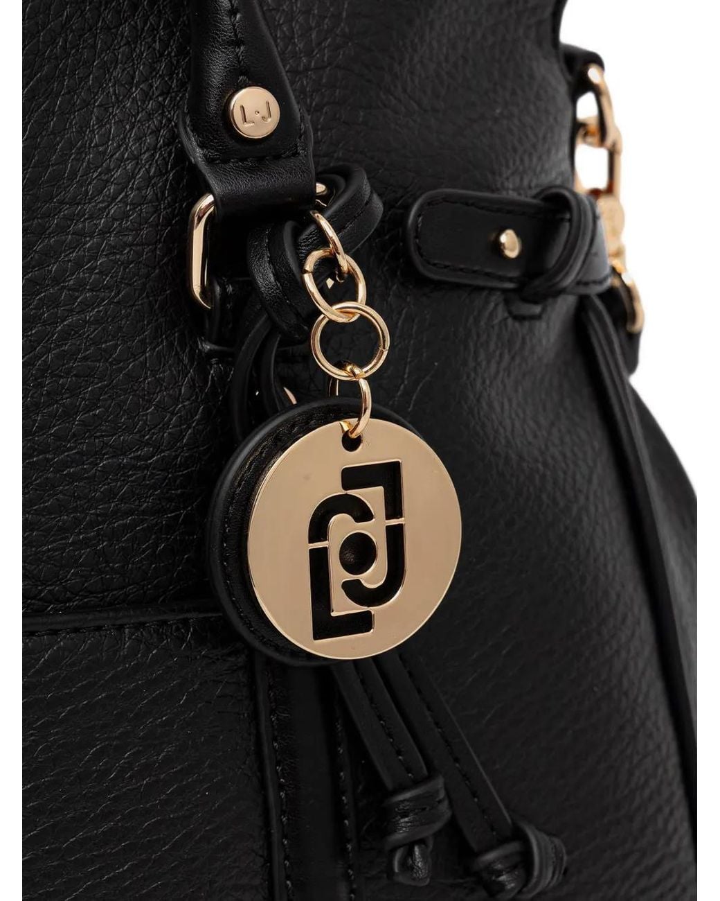 Liu Jo Black Logo-Plaque Pebbled Tote Bag