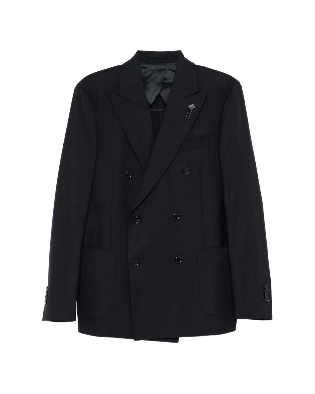 Lardini Black Double-Breasted Peak-Lapel Blazer for men