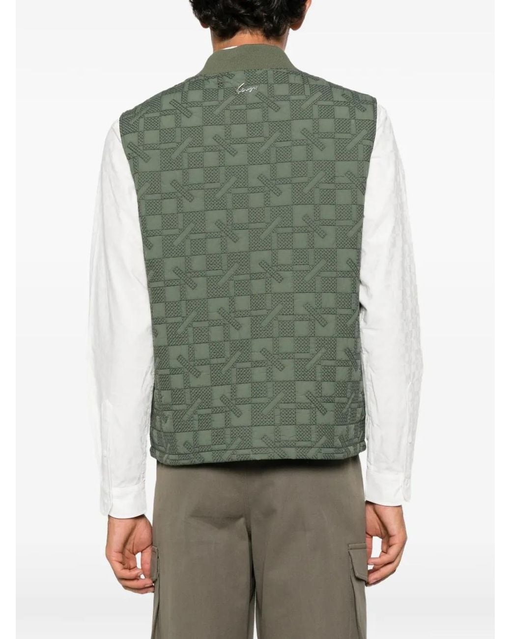 KENZO Green Geometric-Quilted Zip-Up Gilet for men