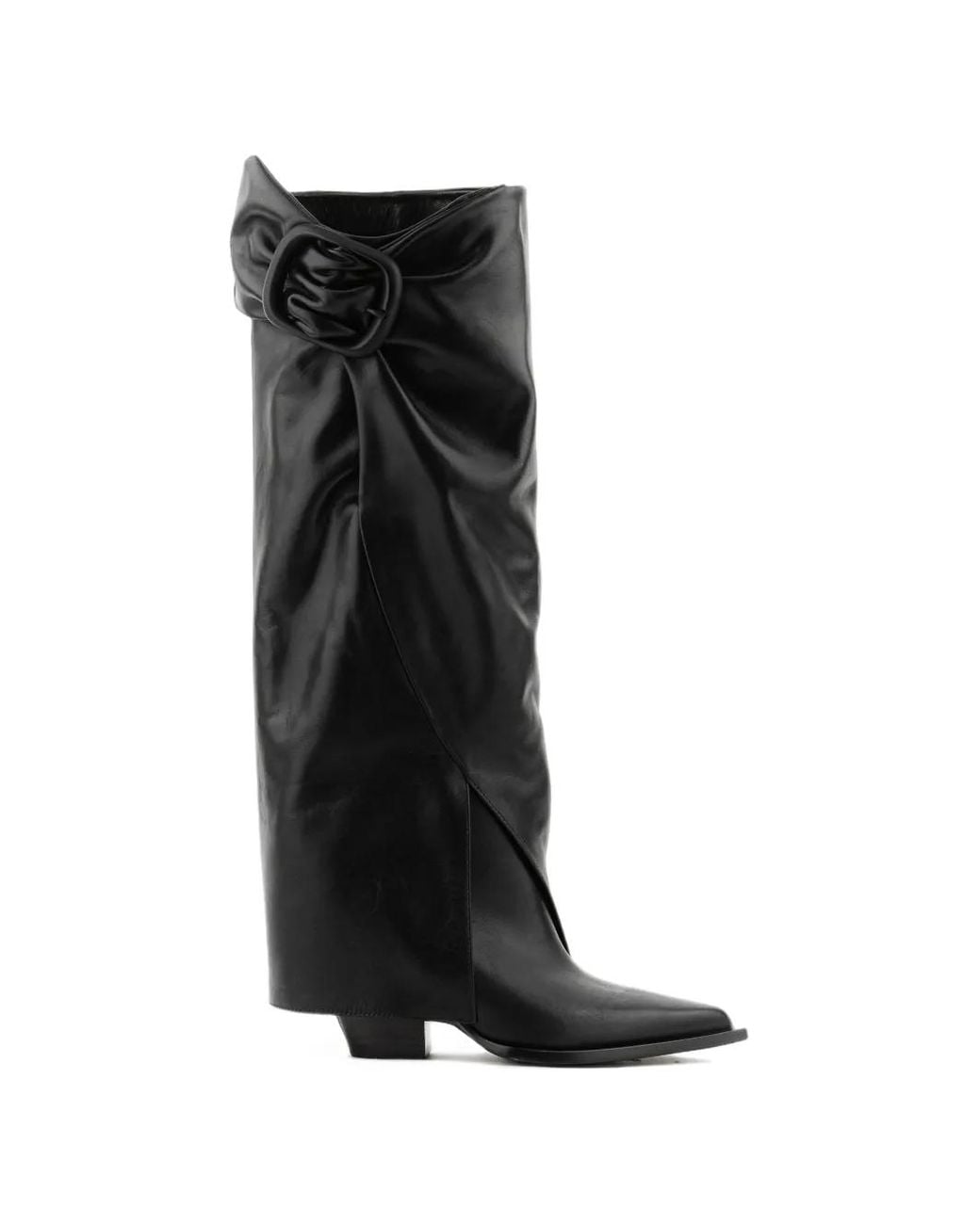 Elena Iachi Black Buckle-Detail Knee-High Boots