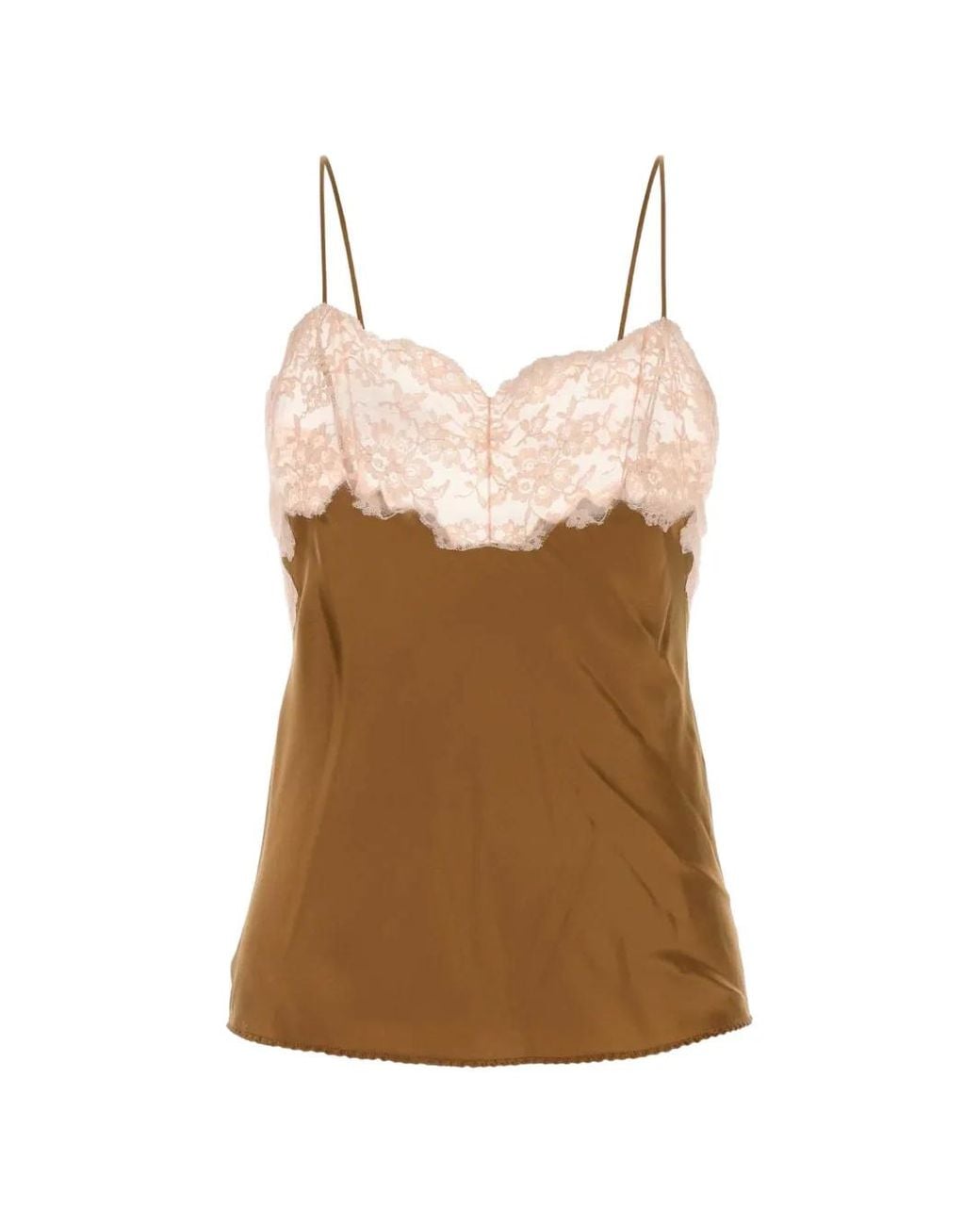 Saint Laurent Natural Lace-Trim Silk Top