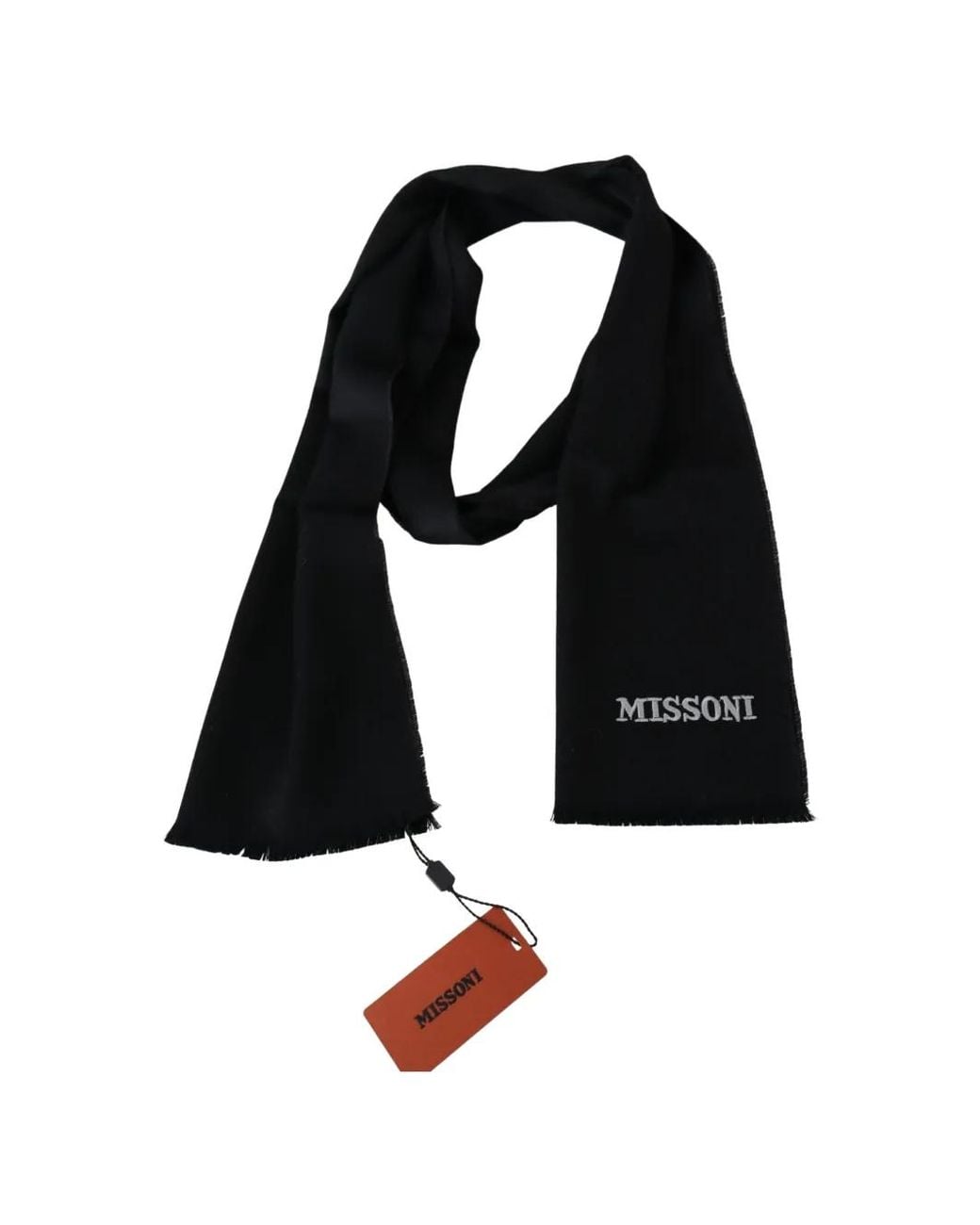Missoni Black Logo-Embroidered Fringed Scarf for men