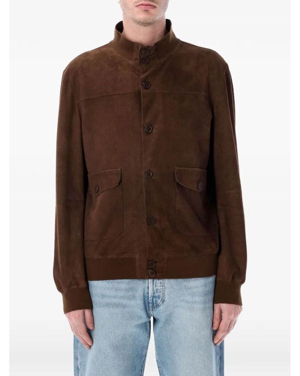 SWD by S.w.o.r.d. Brown Perforated Suede Jacket for men