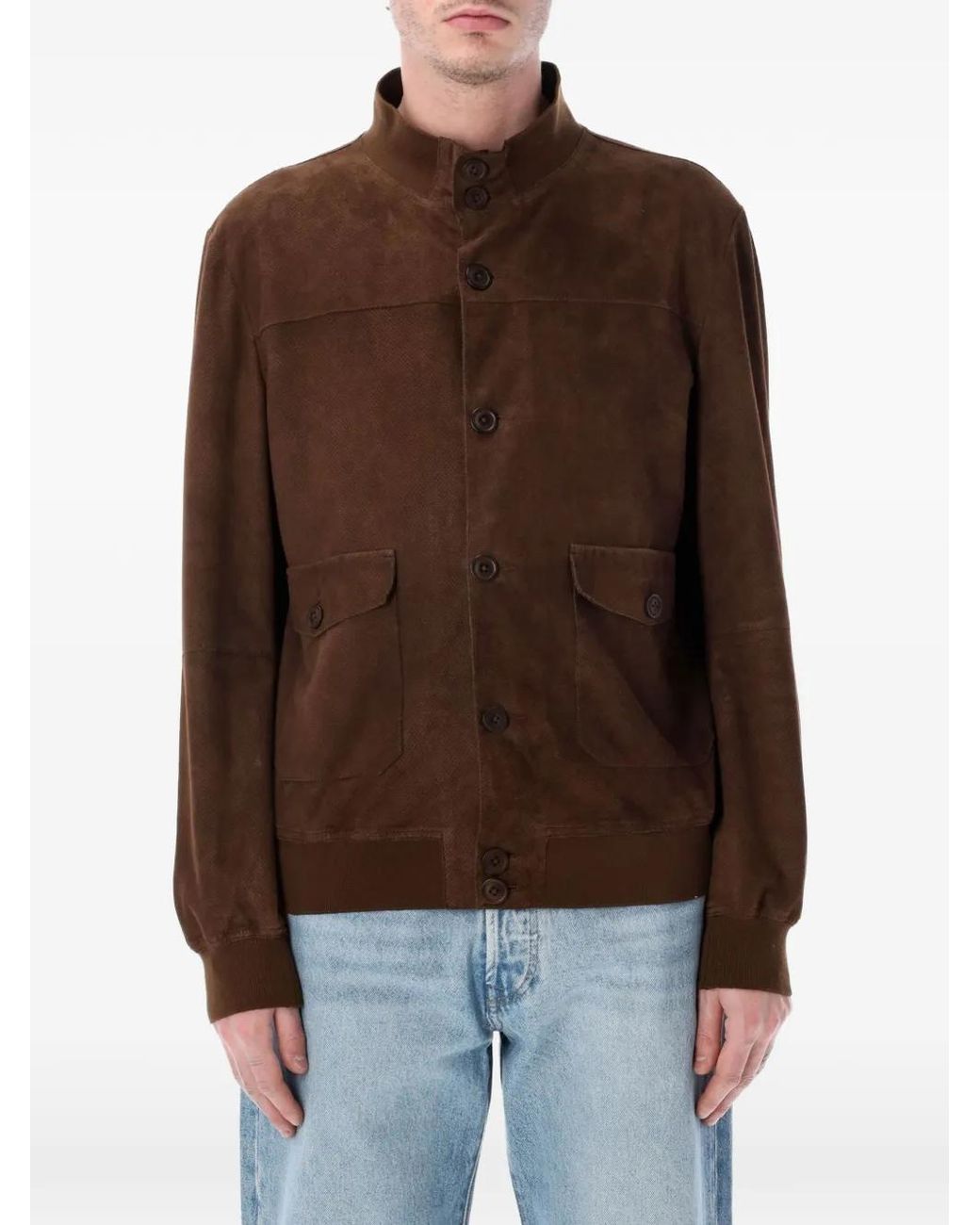 SWD by S.w.o.r.d. Brown Perforated Suede Jacket for men