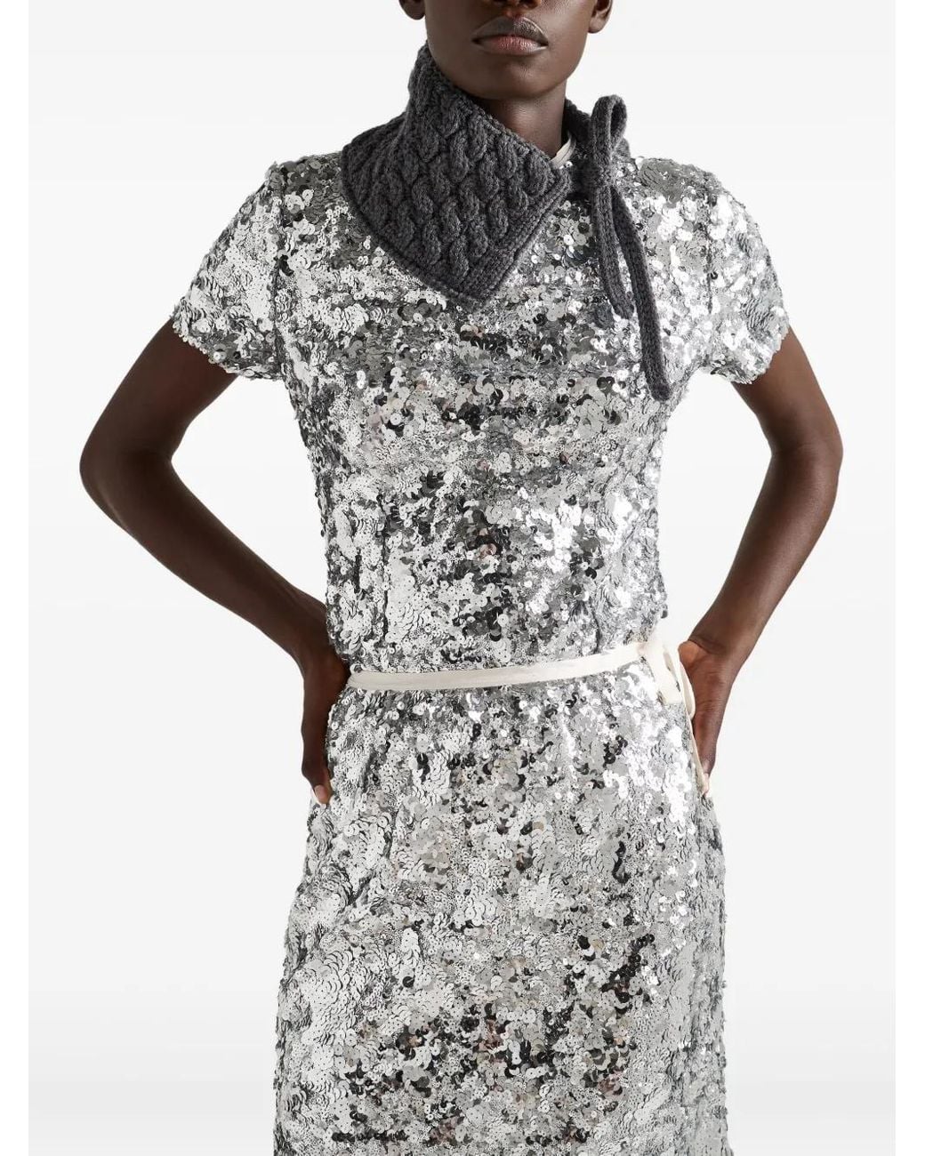Prada Gray Sequin-Embellished Wrap Midi Skirt