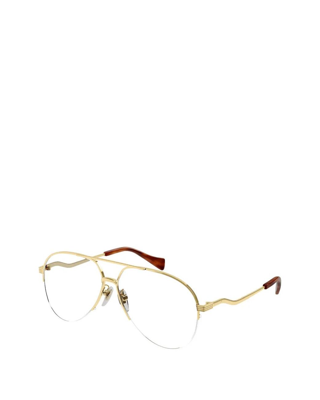 Gucci Metallic Semi-Rimless Pilot-Frame Glasses