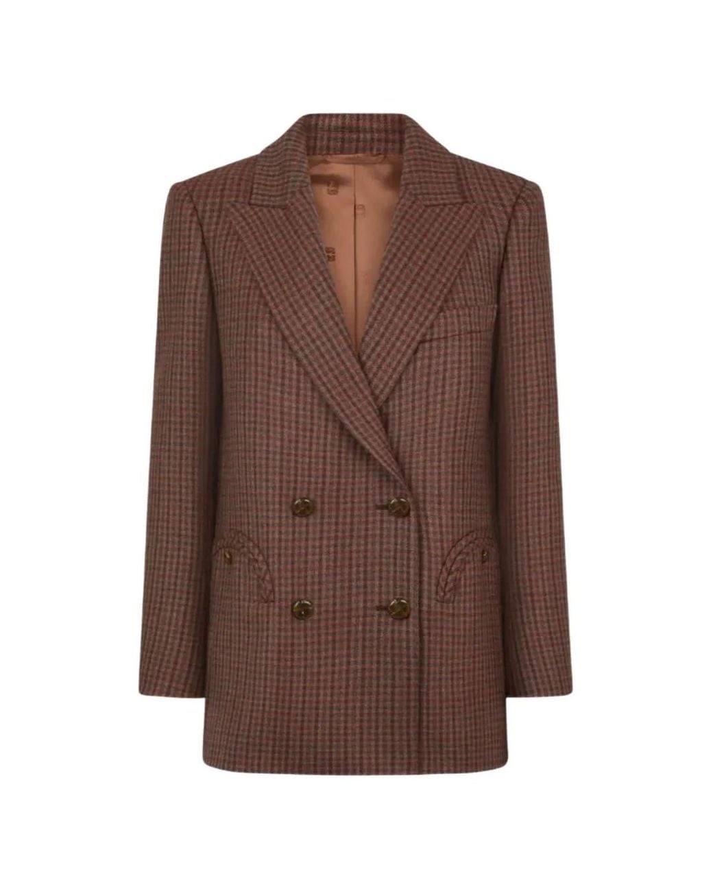 Blazé Milano Brown Check-Pattern Double-Breasted Jacket