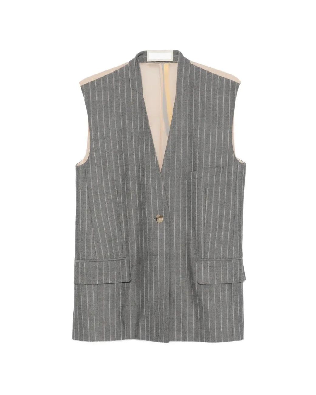 Litkovskaya Gray Pinstriped Sheer-Panel Gilet