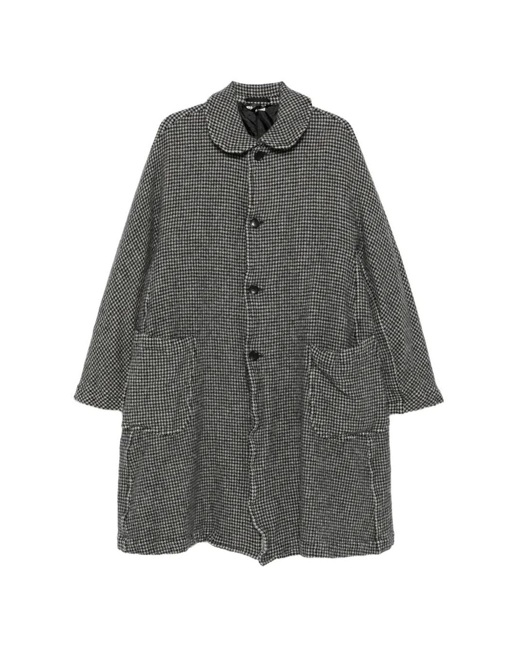 COMME DES GARÇON BLACK Gray Houndstooth-Pattern Peter-Pan-Collar Coat for men