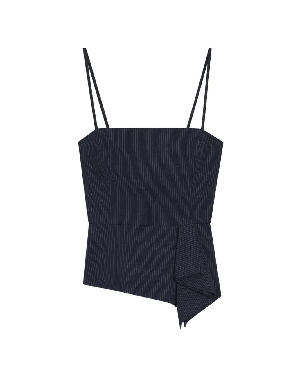 HUGO Blue Pinstripe Top With Peplum Hem