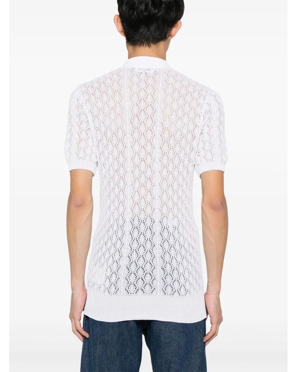 DSquared² White Open-Knit Polo Shirt for men