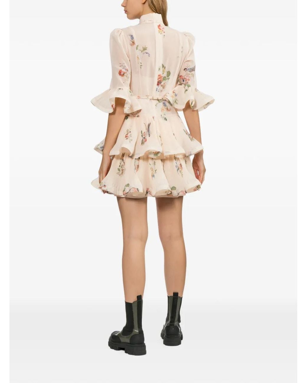 Zimmermann Natural Pleated Long-Sleeve Mini Dress