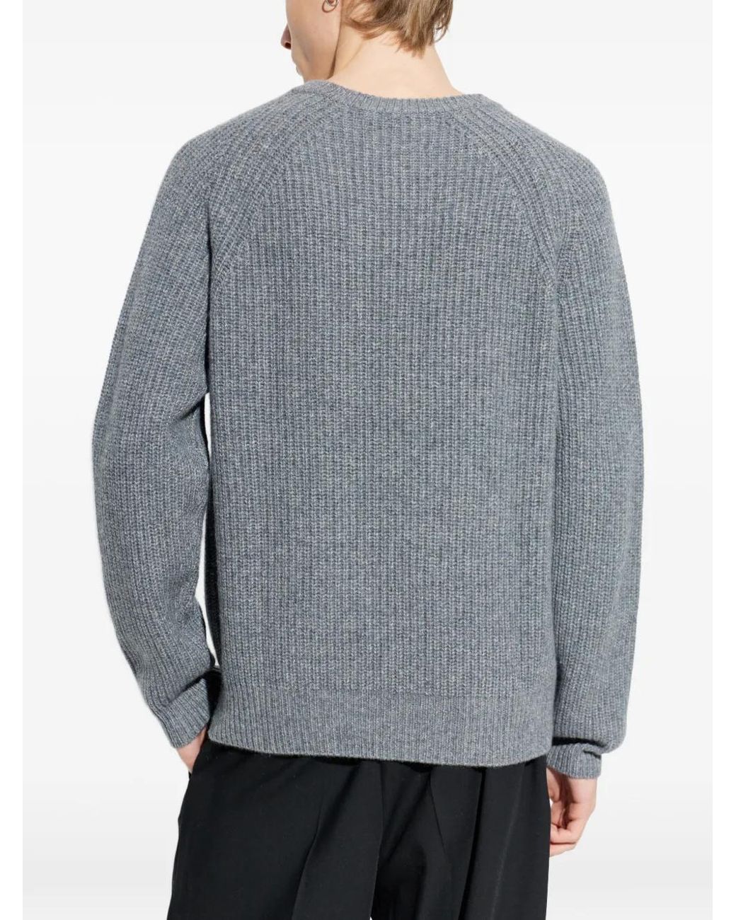 Lisa Yang Gray Ribbed Raglan-Sleeve Sweater for men