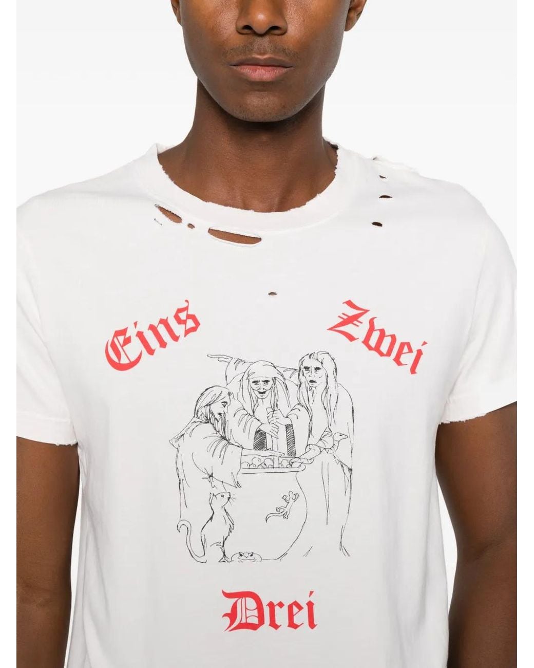DAGGER White Distressed Graphic-Print T-Shirt for men