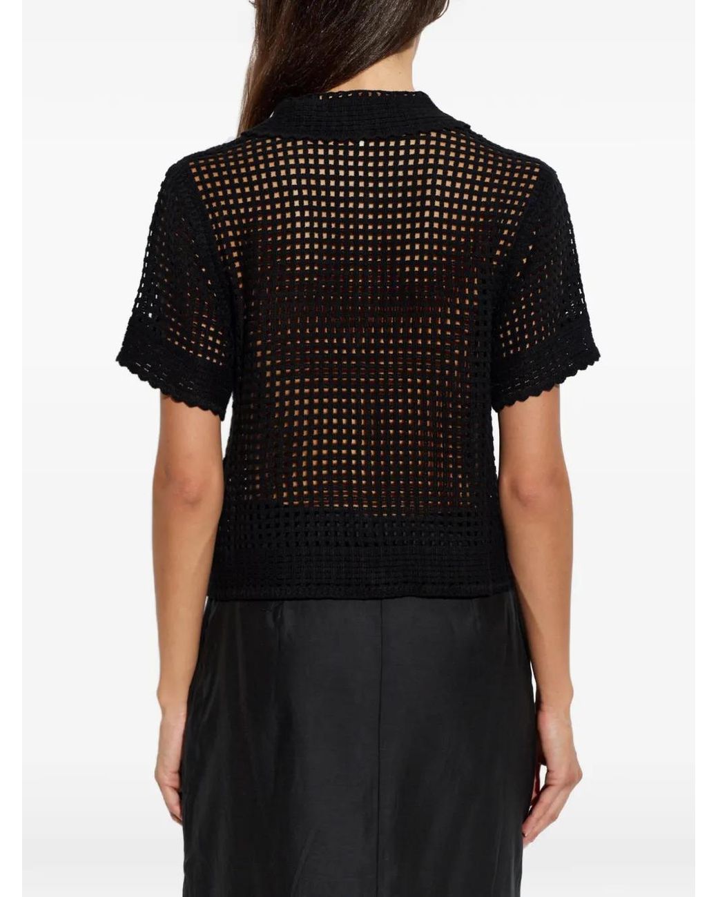 FRAME Black Crochet-Knit Short-Sleeve Top