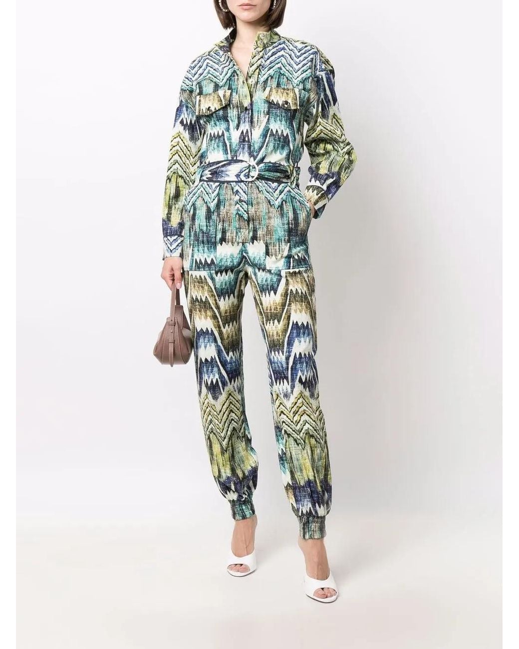 Chufy Blue Patterned Belted Jumpsuit