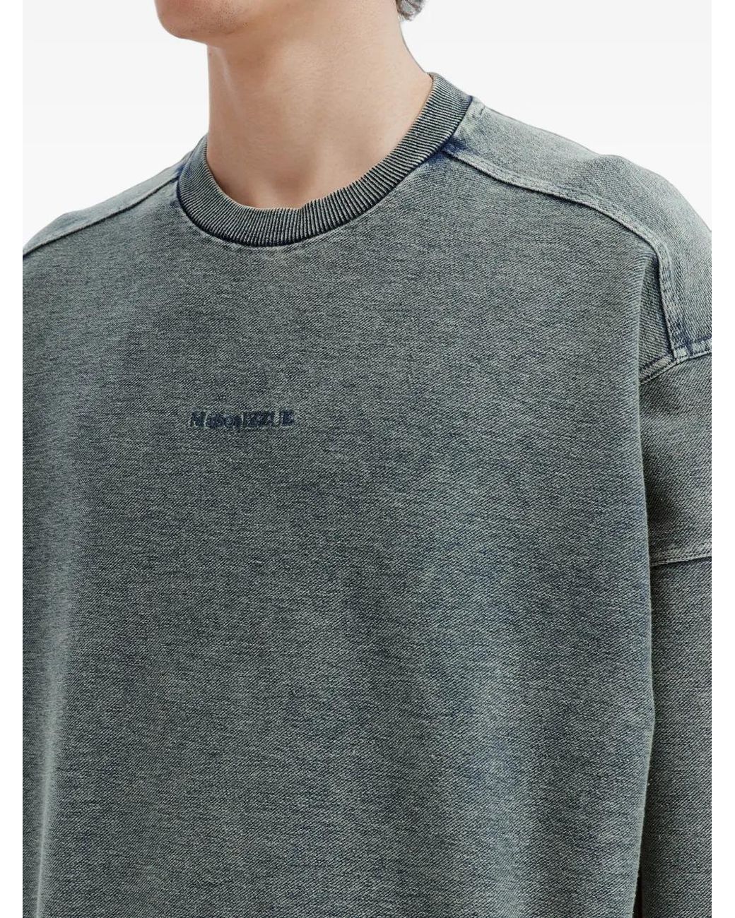 Izzue Green Acid-Wash Panelled Sweater for men