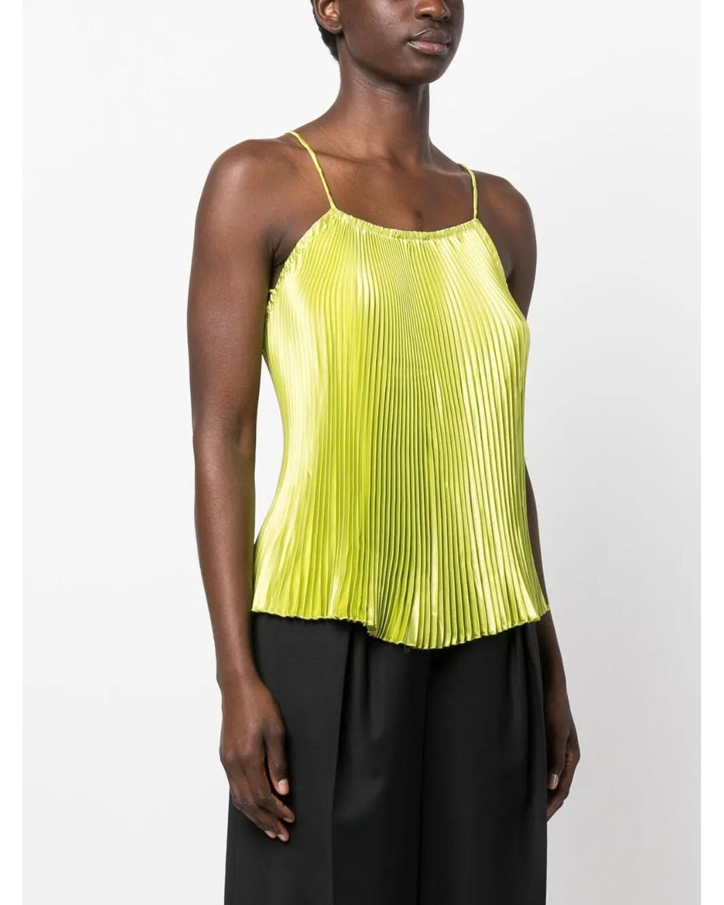 L'idée Yellow Fully-Pleated Sleeveless Blouse