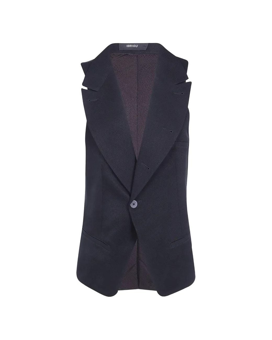 Ibrigu Blue Haori Jacquard-Weave Notched-Lapels Gilet