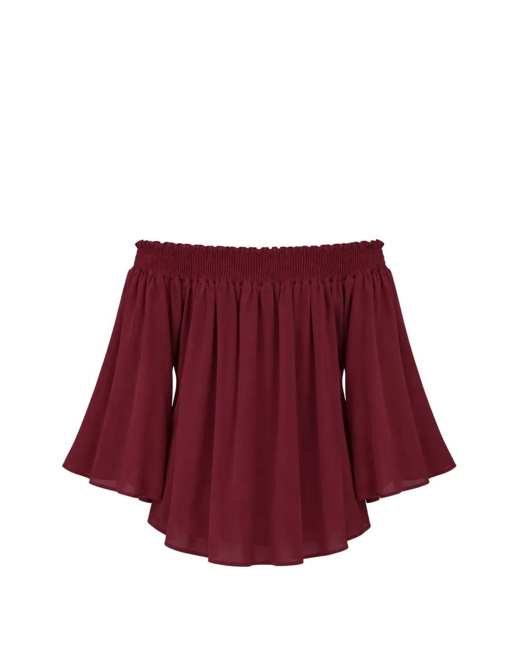 Kaos Red Off-Shoulder Smocked Blouse