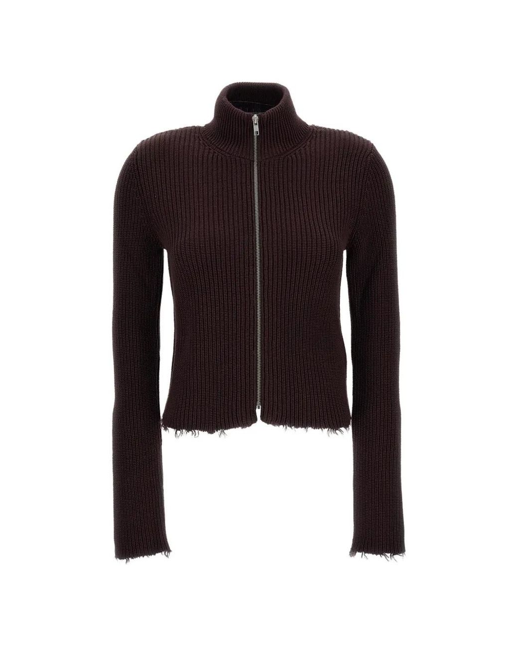 MM6 by Maison Margiela Black Frayed-Hem Zip-Fastening Cardigan