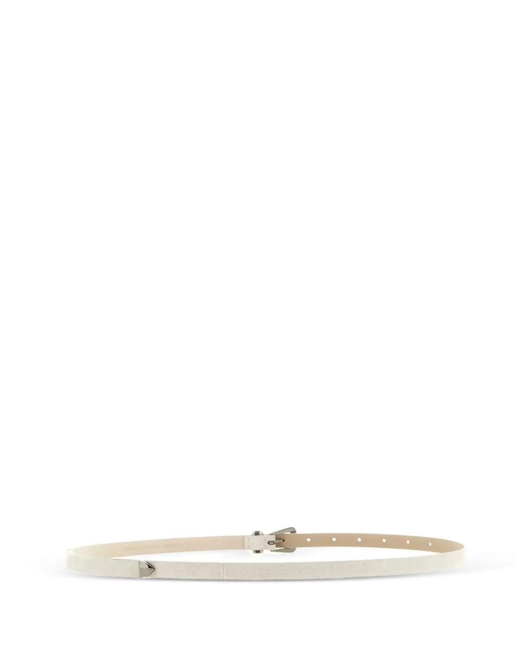 Brunello Cucinelli White Shiny-Loop Suede Belt