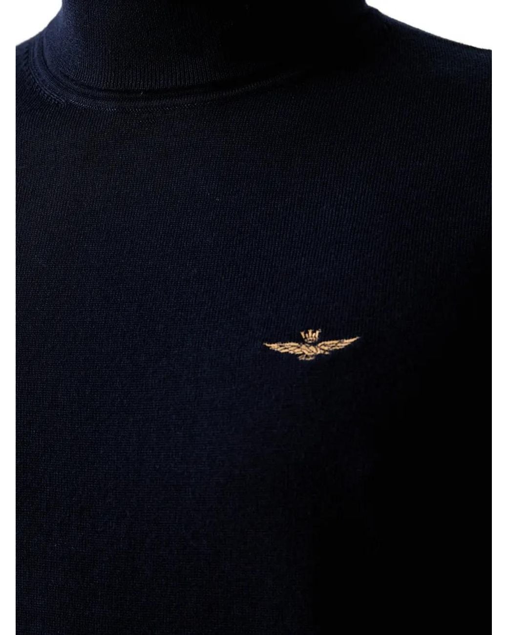 Aeronautica Militare Blue Roll-Neck Embroidered Sweater for men