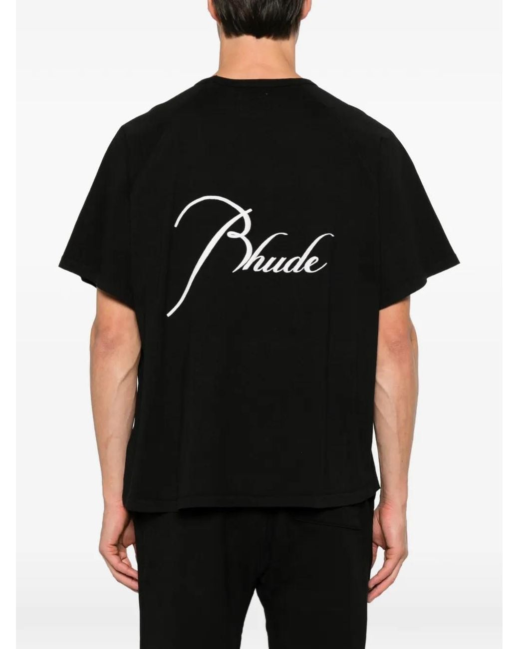 Rhude Black Logo-Embroidered Raglan-Sleeve T-Shirt for men