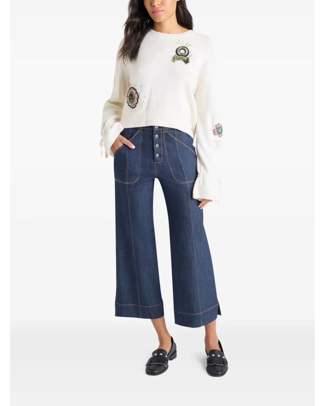 Cinq À Sept White Tasha Rose Patch Top