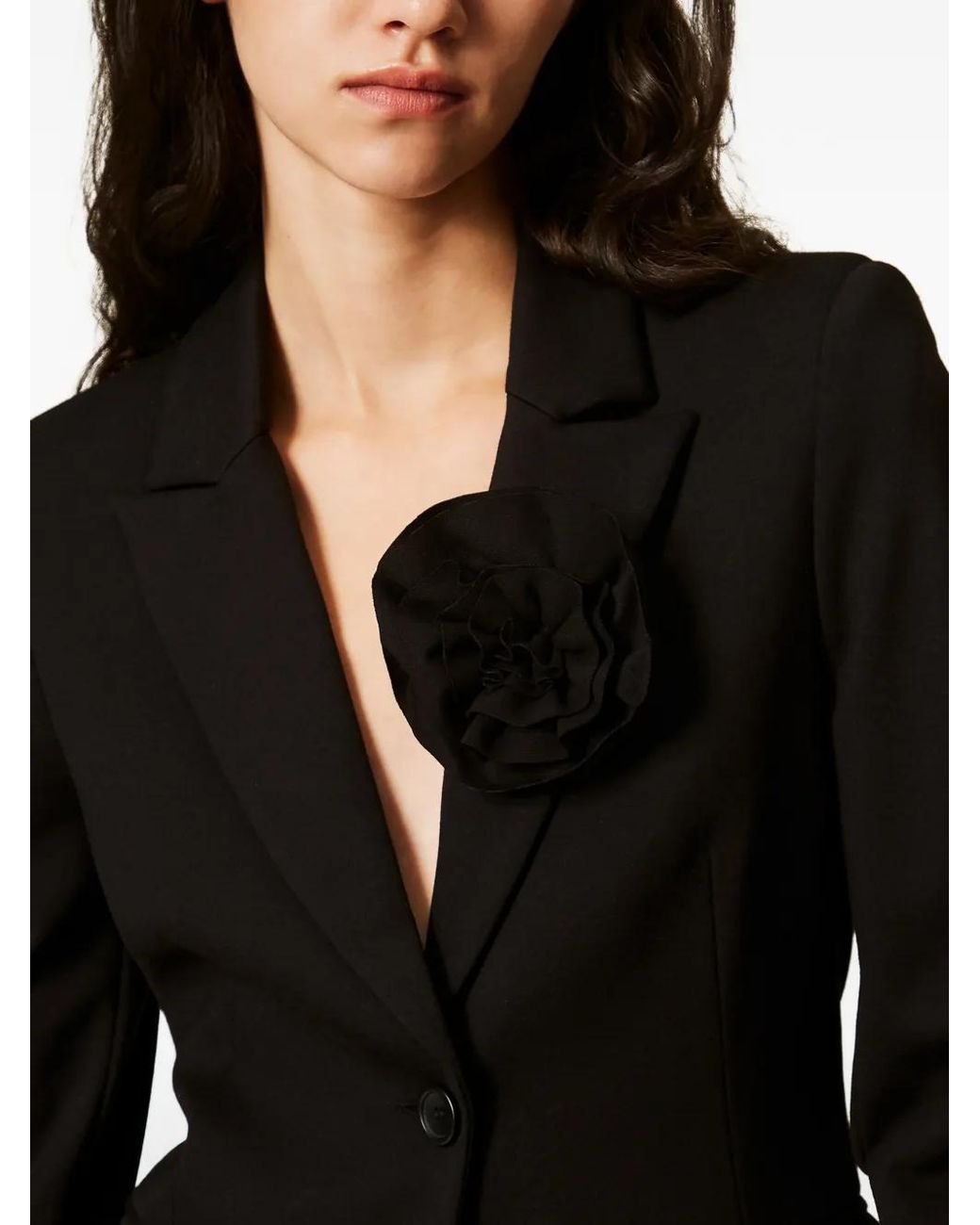 Twinset Black Blazer With Floral Brooch