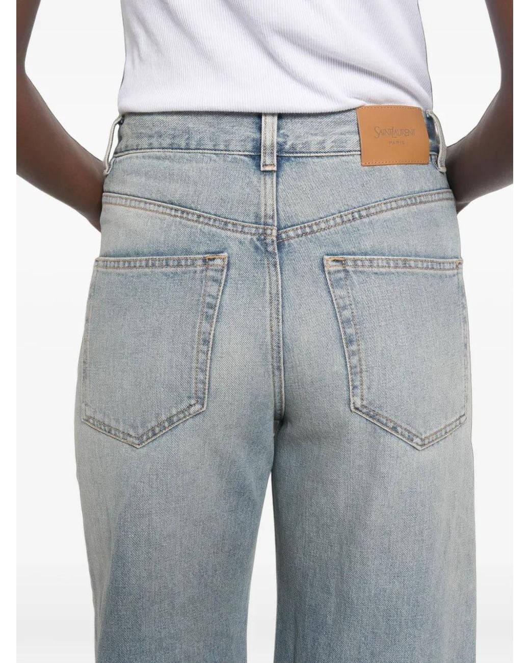 Saint Laurent Blue Faded Wide-Leg Jeans