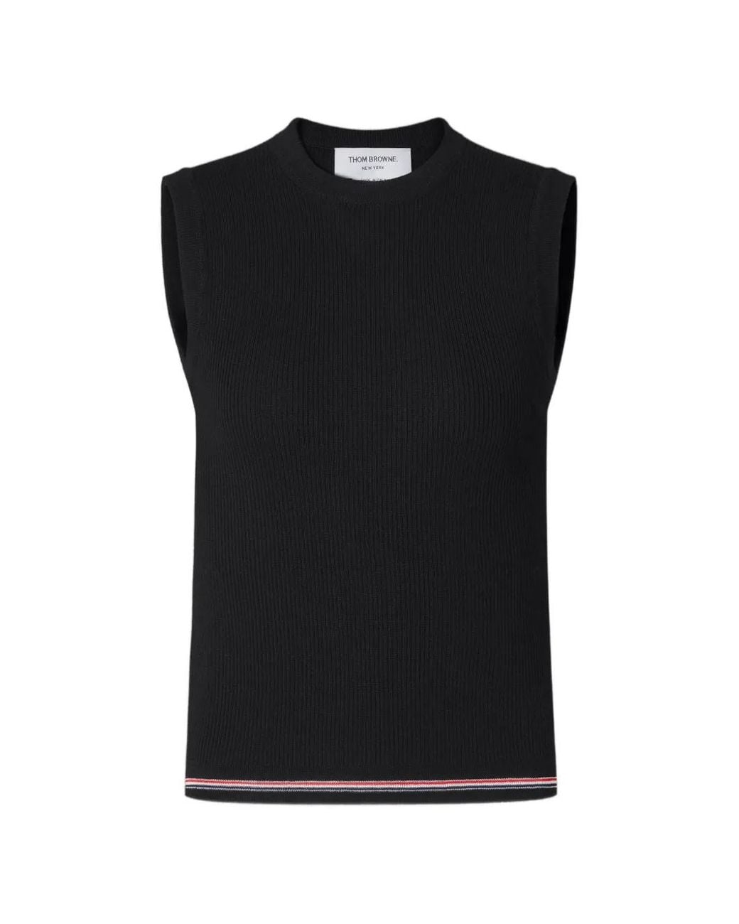 Thom Browne Black Merino Wool Rwb Stripe Shell Top