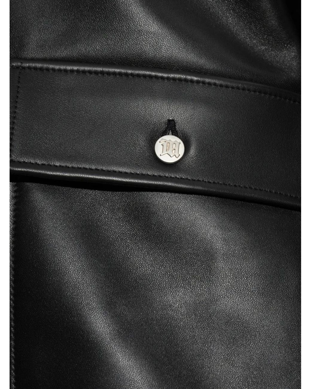 M I S B H V Black Shearling-Collar Leather Jacket for men