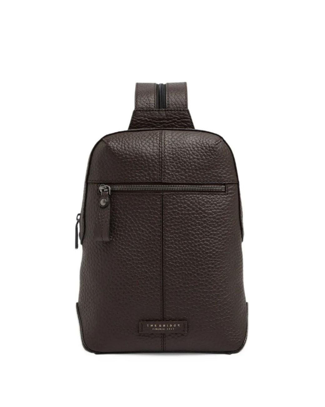 The Bridge Brown Grained Leather Backpack for men
