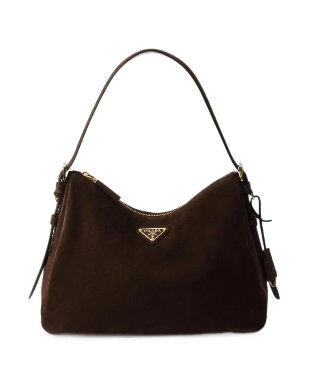 Prada Black Logo-Plaque Suede Shoulder Bag