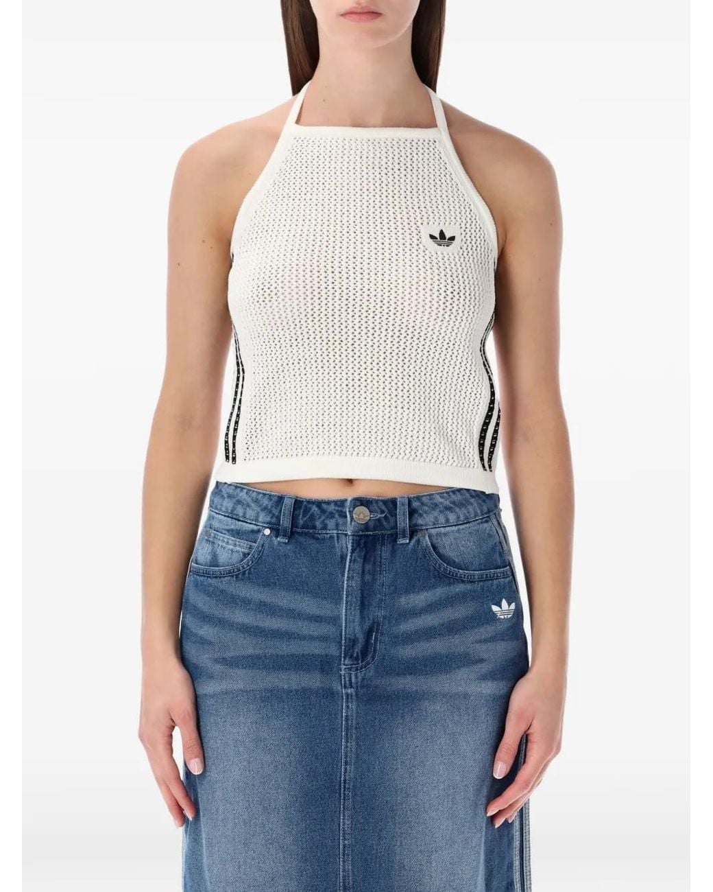 Adidas Blue Crochet Stripe-Detail Top