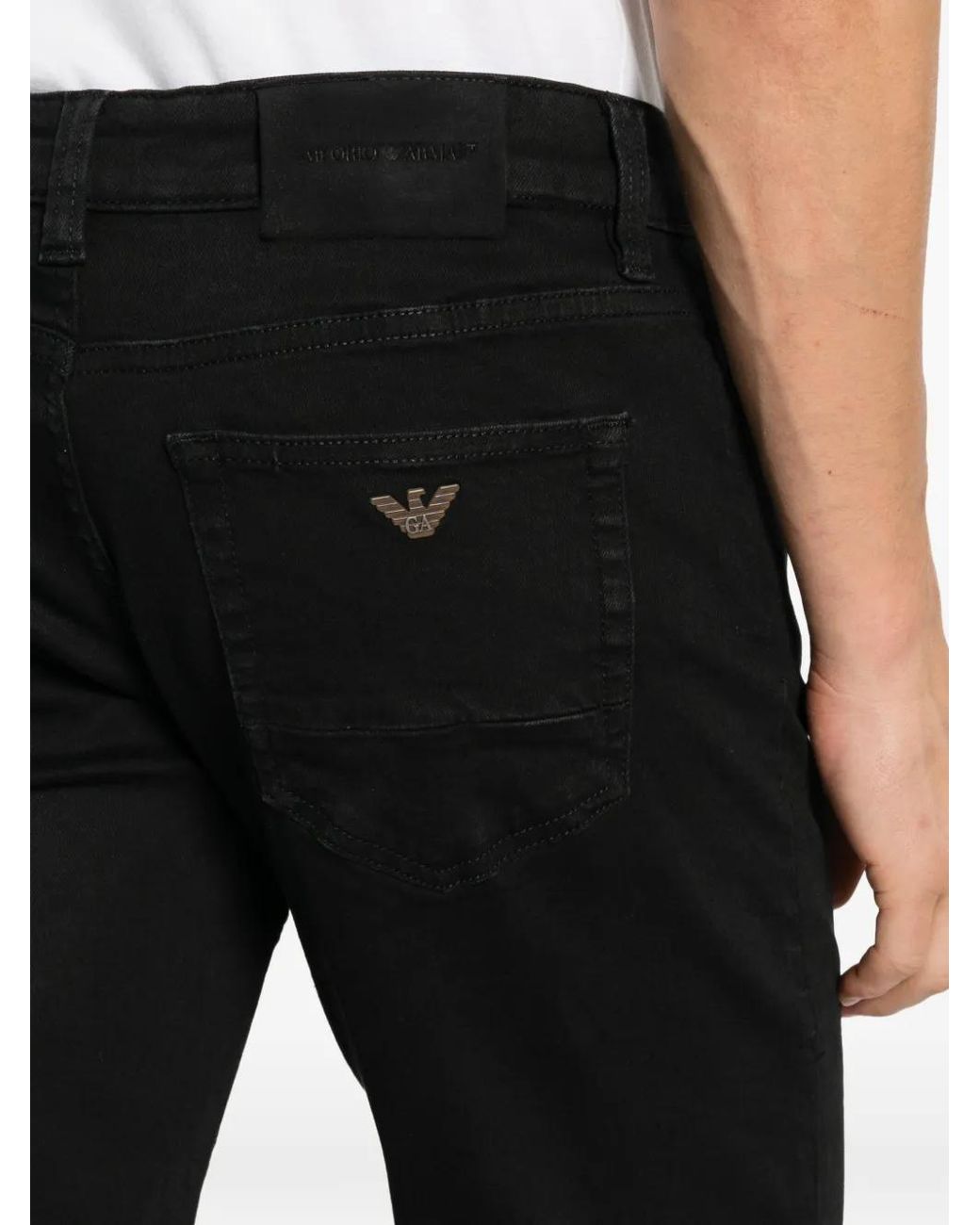 Emporio Armani Black Logo-Plaque Jeans for men