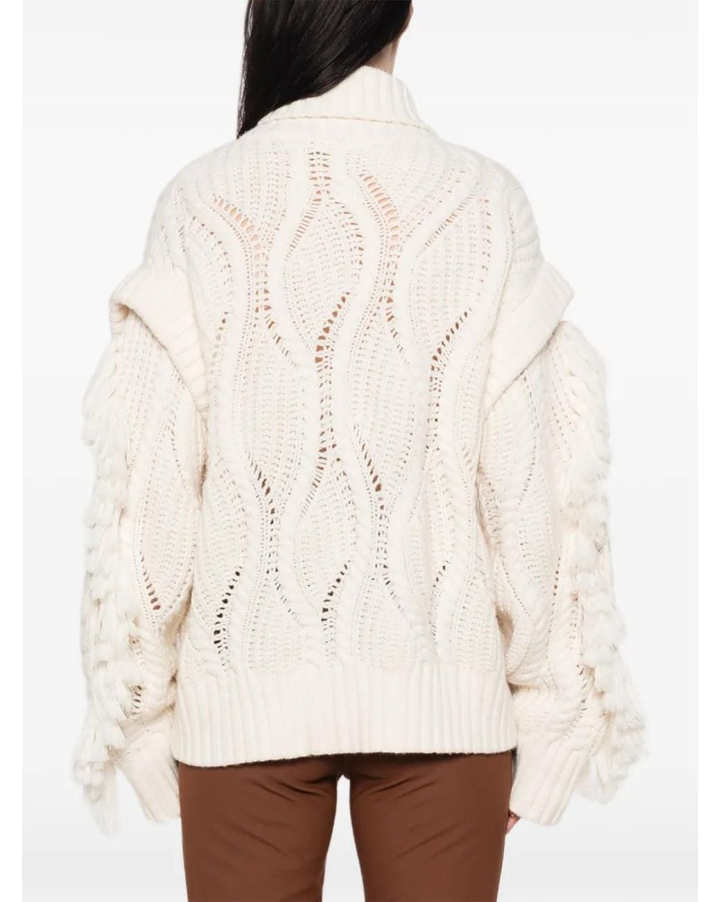 Goldbergh White Brit Fringed-Detail Cable-Knit Sweater