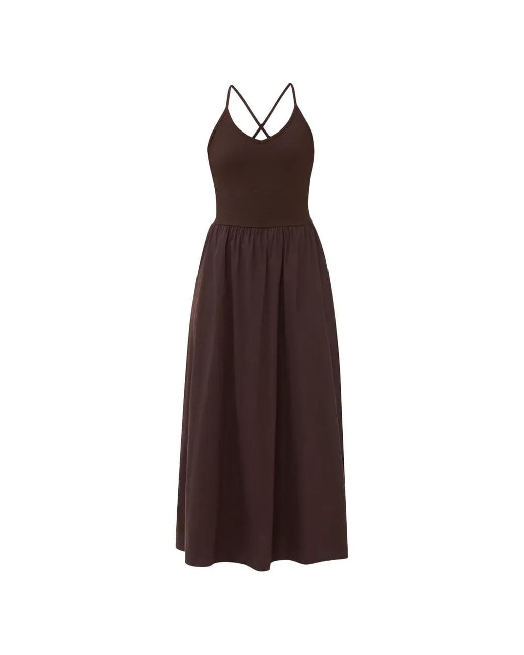 Sweaty Betty Brown Ribbed-Knit Cross-Back Maxi Dress
