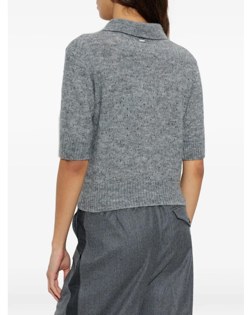 Paul & Shark Gray Perforated-Knit Polo Top